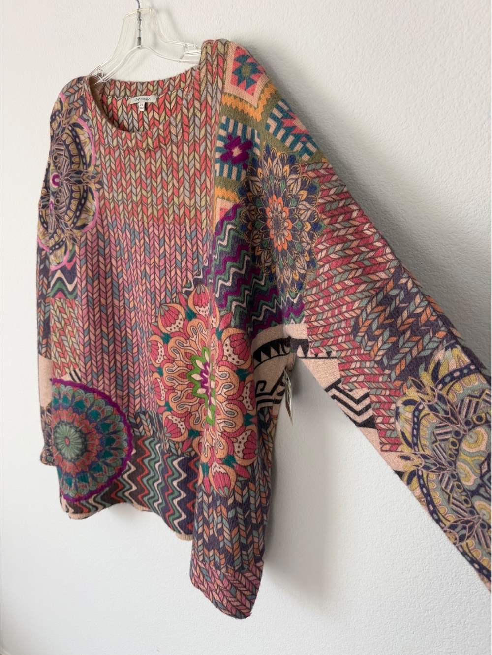 John Mark NWT Long Sleeve Round Neck Patchwork Floral Boho Sweater Size 2X - Picture 4 of 8